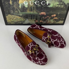 Gucci Jordaan Suede Bee Interlocking Loafer genuine suede leather women's shoes 