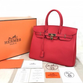 Hermes Birkin Genuine Leather Red 35 Cm Gold