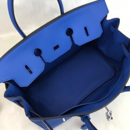 Hermes Birkin Genuine Leather Blue 35 Cm Silver