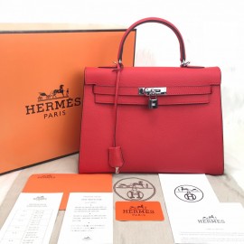 Hermes Kelly 32 Red Silver