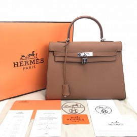 Hermes Kelly 32 Tan Color Silver