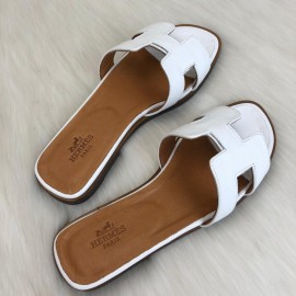 Hermes Oran Sandals White Slippers 