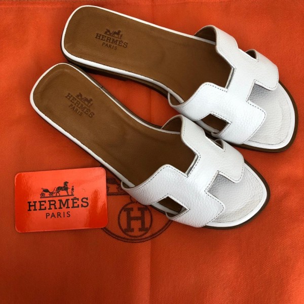 Hermes Oran Sandals White Slippers 