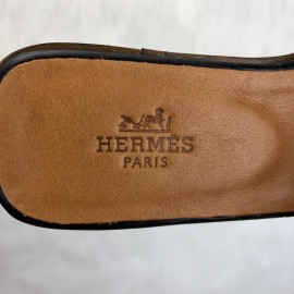 Hermes Oran Sandals Croco Black Slippers 