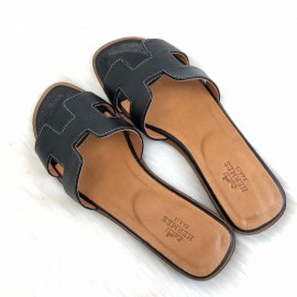 Hermes Oran Sandals Black Slippers 