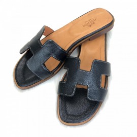 Hermes Oran Sandals Black Slippers 