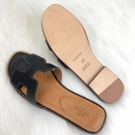 Hermes Oran Sandals Black Slippers 