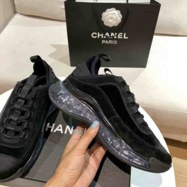 İthal Chanel CC Logo Velvet & Calfskin Sneaker