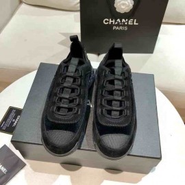 İthal Chanel CC Logo Velvet & Calfskin Sneaker