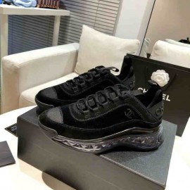 İthal Chanel CC Logo Velvet & Calfskin Sneaker