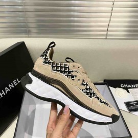 Chanel Trainers Beige Suede Calfskin & Embroidery