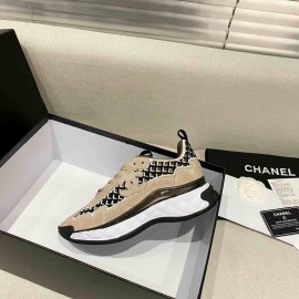 Chanel Trainers Beige Suede Calfskin & Embroidery