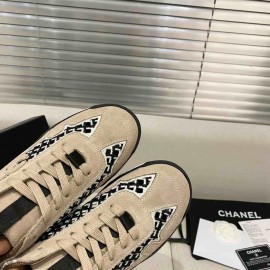 Chanel Trainers Beige Suede Calfskin & Embroidery