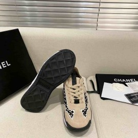 Chanel Trainers Beige Suede Calfskin & Embroidery