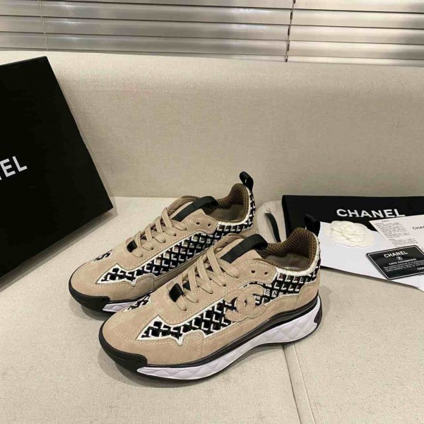 Chanel Trainers Beige Suede Calfskin & Embroidery