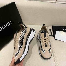 Chanel Trainers Beige Suede Calfskin & Embroidery