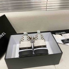 Chanel Trainers Ecru Suede Calfskin & Embroidery White