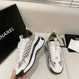 Chanel Trainers Ecru Suede Calfskin & Embroidery White