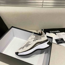 Chanel Trainers Ecru Suede Calfskin & Embroidery White