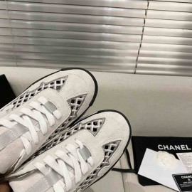 Chanel Trainers Ecru Suede Calfskin & Embroidery White