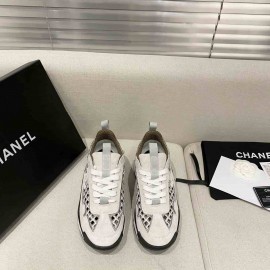 Chanel Trainers Ecru Suede Calfskin & Embroidery White