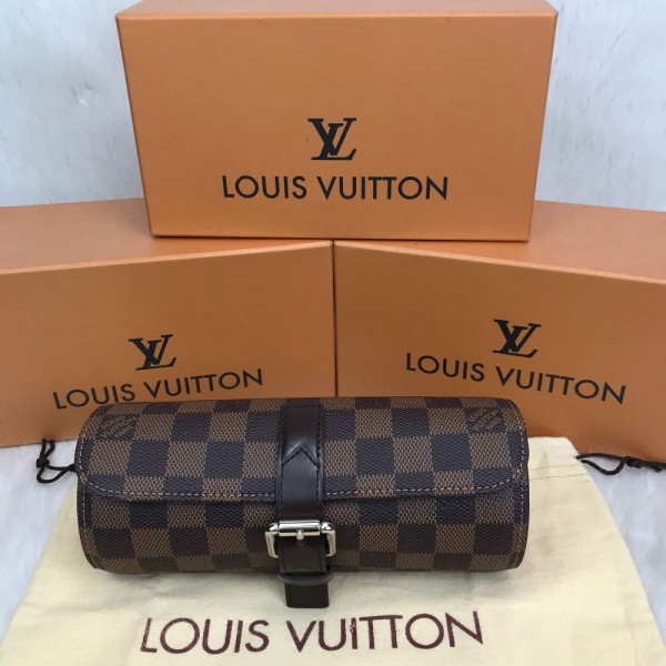 Louis Vuitton 3Watch Case Watch Box Brown Checkered 