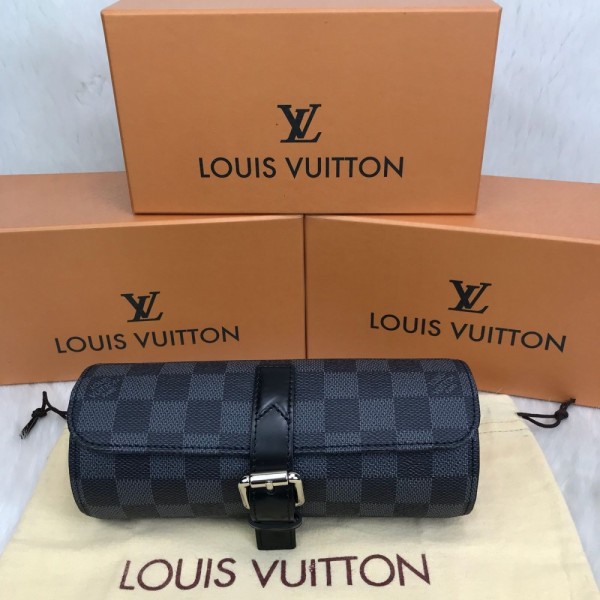 Louis Vuitton 3Watch Case Watch Box Black Checkered 