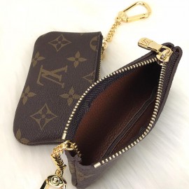 Louis Vuitton KeyPouch Genuine Leather Keychain Brown With Logo