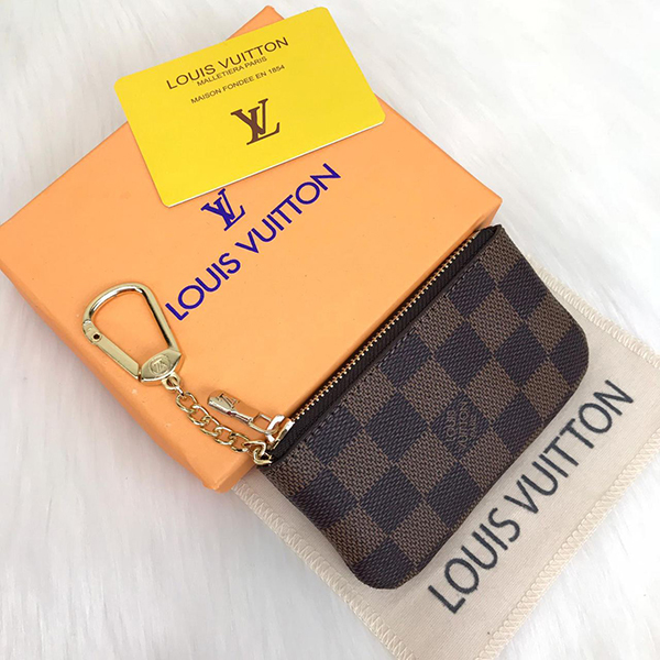 Louis Vuitton KeyPouch Genuine Leather Keychain Brown With Logo