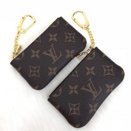 Louis Vuitton KeyPouch genuine leather keychain Brown Logo 