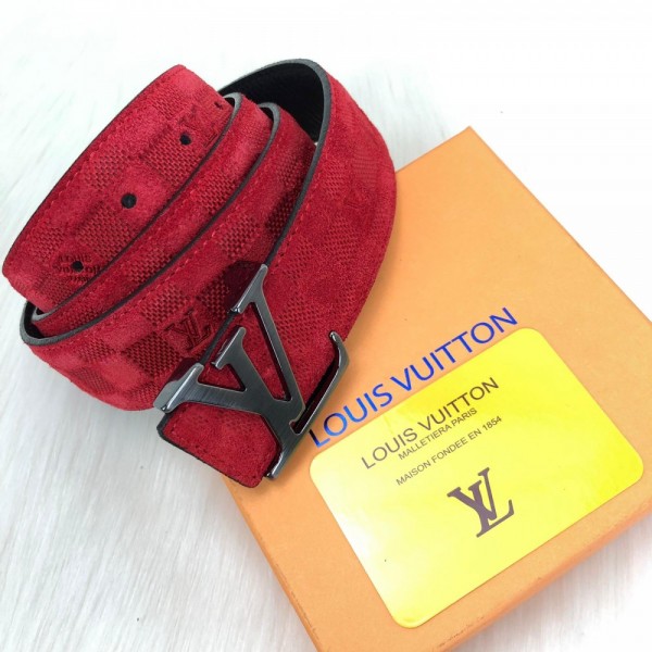 Louis Vuitton Belt Suede Leather Red Emprite