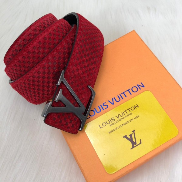 Louis Vuitton Belt Suede Leather Red Initials 