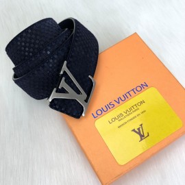 Louis Vuitton Belt Suede Leather Dark Blue Initials