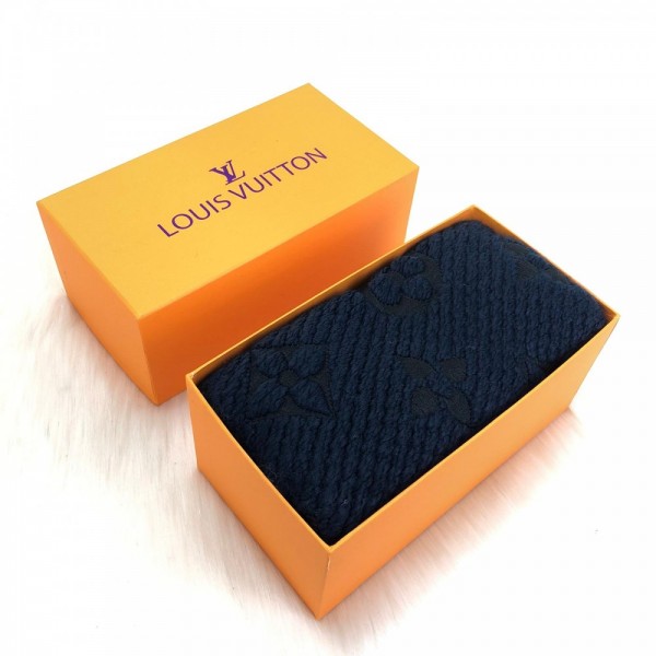 Louis Vuitton Logomania Genuine Wool Scarf Dark Blue