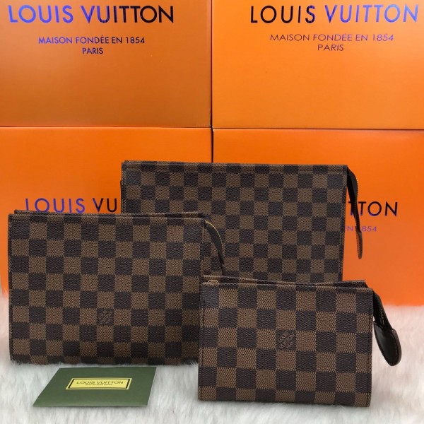 Louis Vuitton Toiletry Pounch Trio Set Brown Checkered/Damier