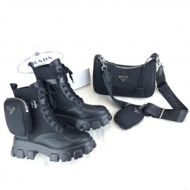 Prada Ankle Pouch Combat Boots Black