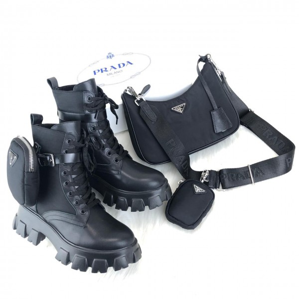 Prada Ankle Pouch Combat Boots Black