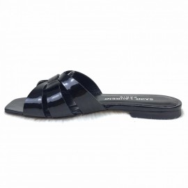 Yves Saint Laurent Tribute Flat Sandal Black Rugan