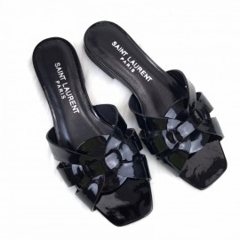 Yves Saint Laurent Tribute Flat Sandal Black Rugan