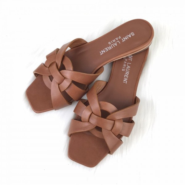 Yves Saint Laurent Tribute Flat Sandal Tan Color