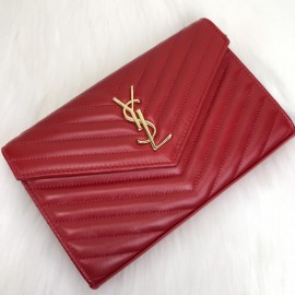 Yves Saint Laurent (ysl) Quilted Shoulder Bag Red Gold