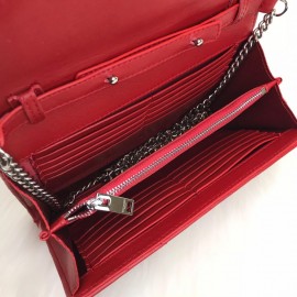 Yves Saint Laurent (ysl) Quilted Shoulder Bag Red Silver