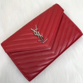 Yves Saint Laurent (ysl) Quilted Shoulder Bag Red Silver