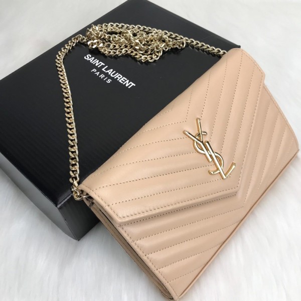 Yves Saint Laurent (ysl) Quilted Shoulder Bag Cream Gold