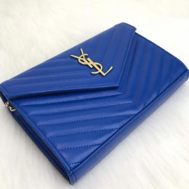 Yves Saint Laurent (ysl) Quilted Shoulder Bag Blue Gold