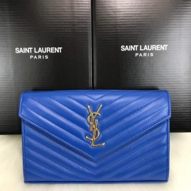 Yves Saint Laurent (ysl) Quilted Shoulder Bag Blue Gold