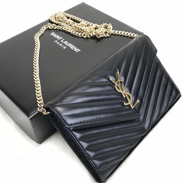 Yves Saint Laurent (ysl) Quilted Shoulder Bag Black Gold