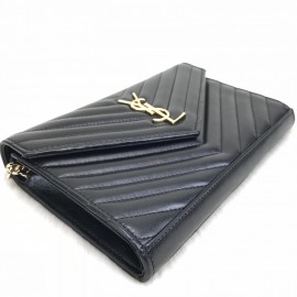 Yves Saint Laurent (ysl) Quilted Shoulder Bag Black Gold