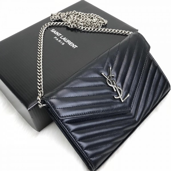 Yves Saint Laurent (ysl) Quilted Shoulder Bag Black Silver